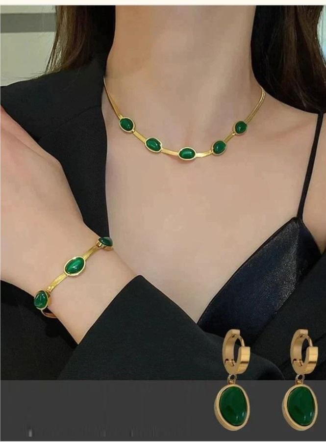 Elegance Emerald Gold-Plated Necklace – Premium Gift Jewellery Set (Necklace + Bracelet + Earrings)